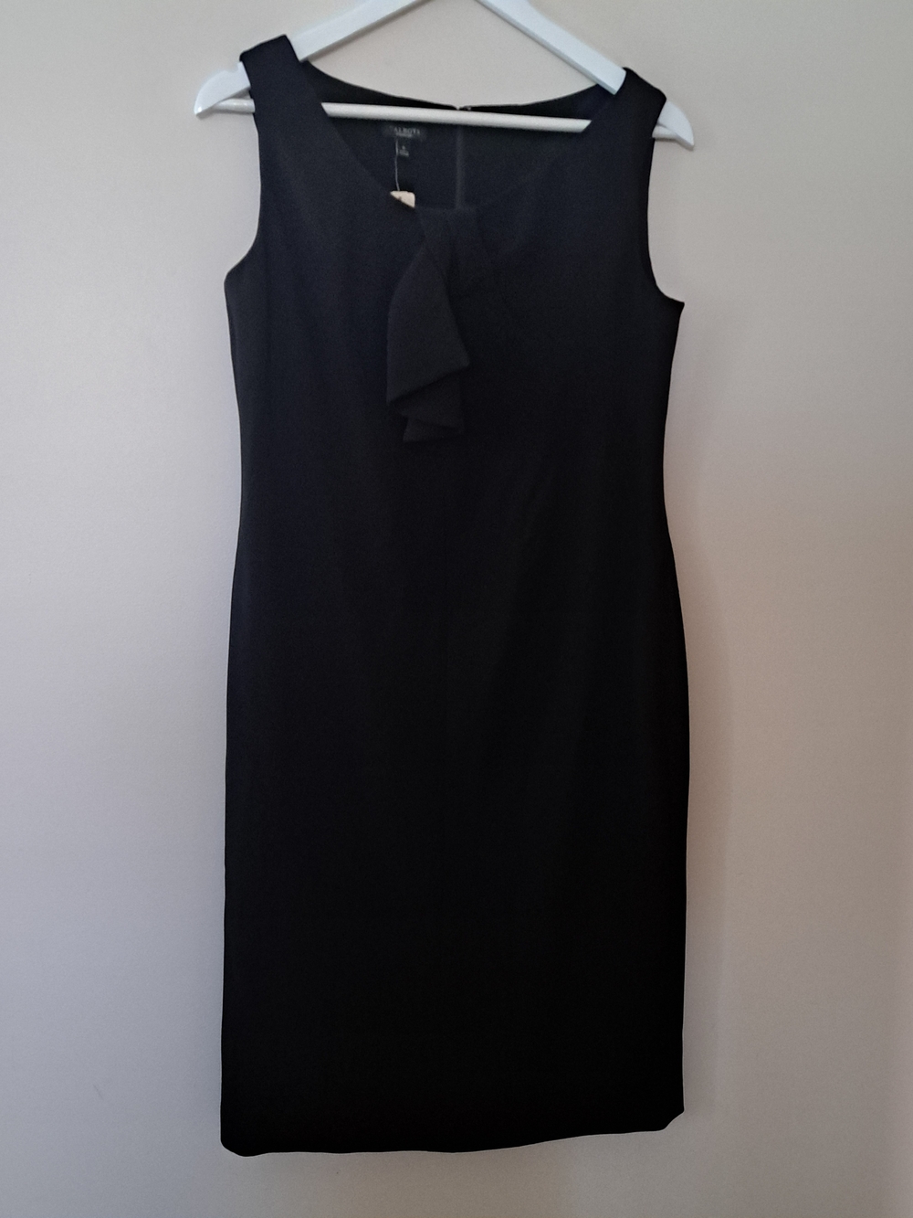 Talbots Black Sleeveless Midi Sheath Dress with Front Tie